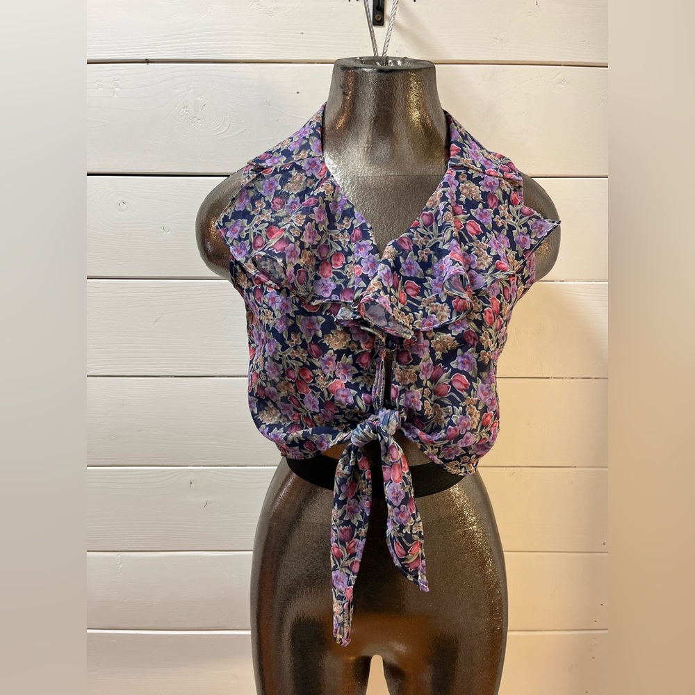 TWO ROADS Vintage Floral Tie-Front Blouse – Multicolor – Size S